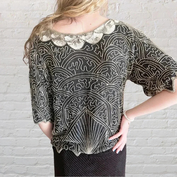 * Vintage black and silver beaded Art Deco blouse - Picture 5 of 11